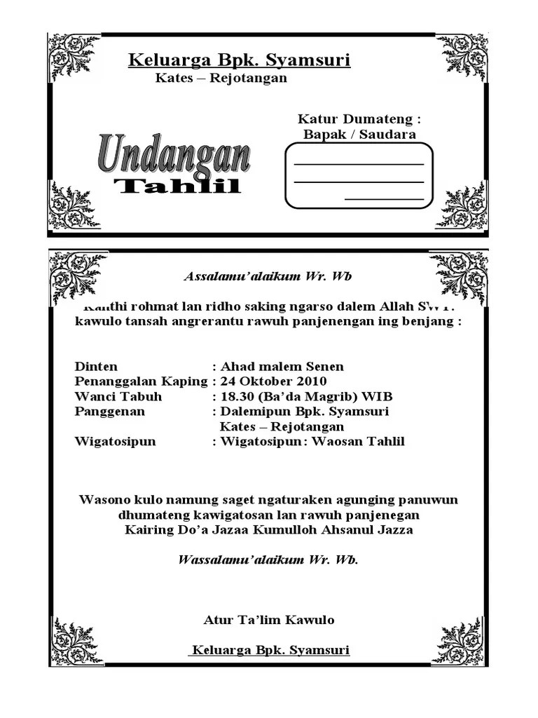 Undangan Tahlil Jawa