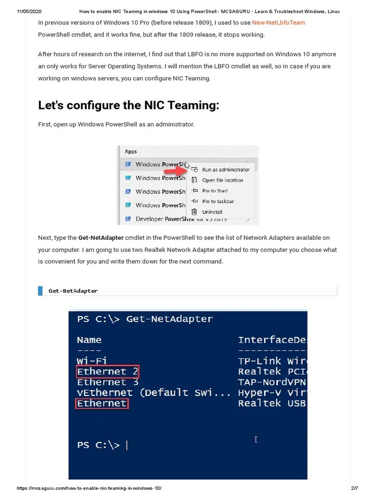 How To Enable NIC Teaming in Windows 10 Using PowerShell MCSAGURU