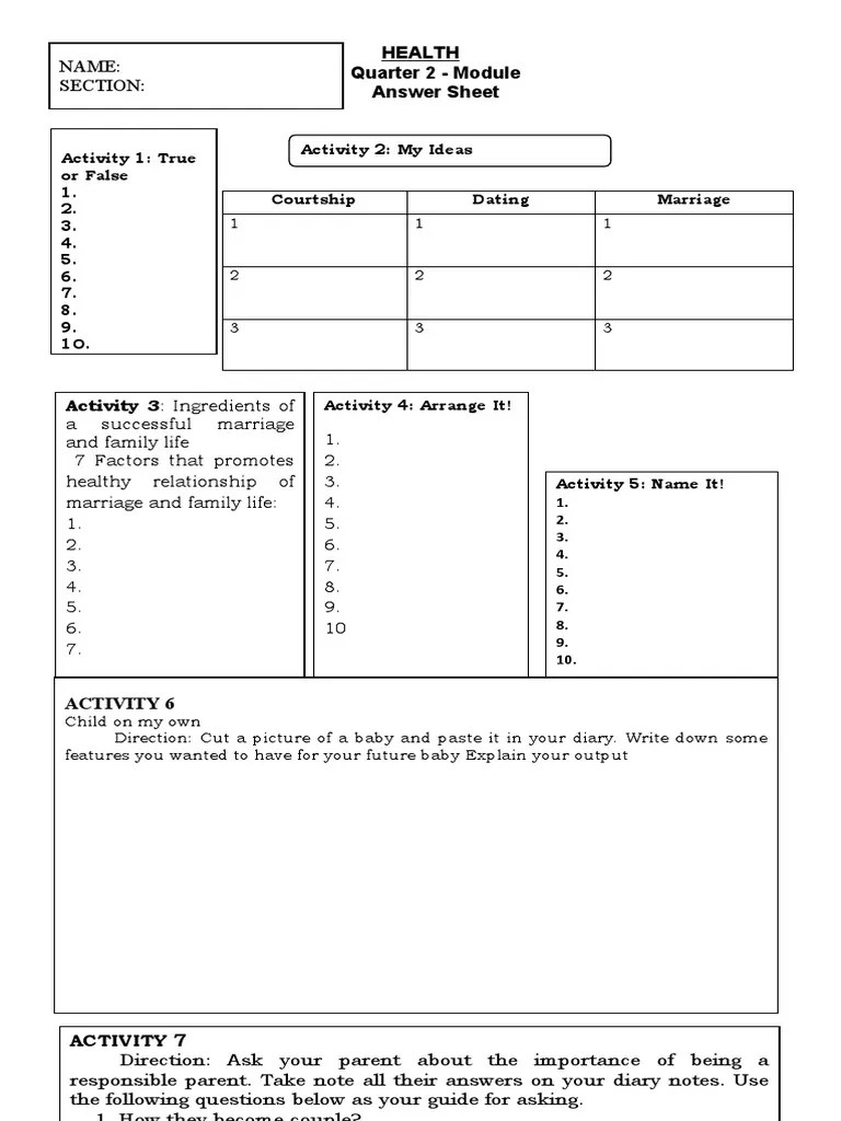 Health Answer Sheet | PDF | Psychology | Psychological Concepts