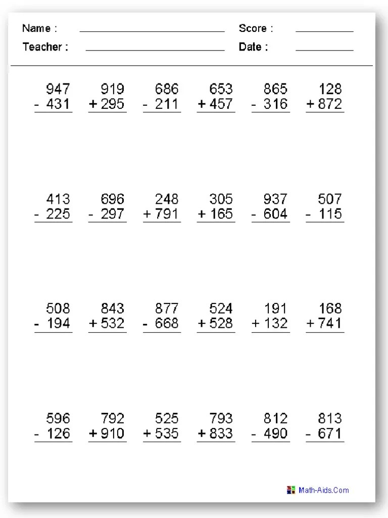 3 Math Worksheet PDF