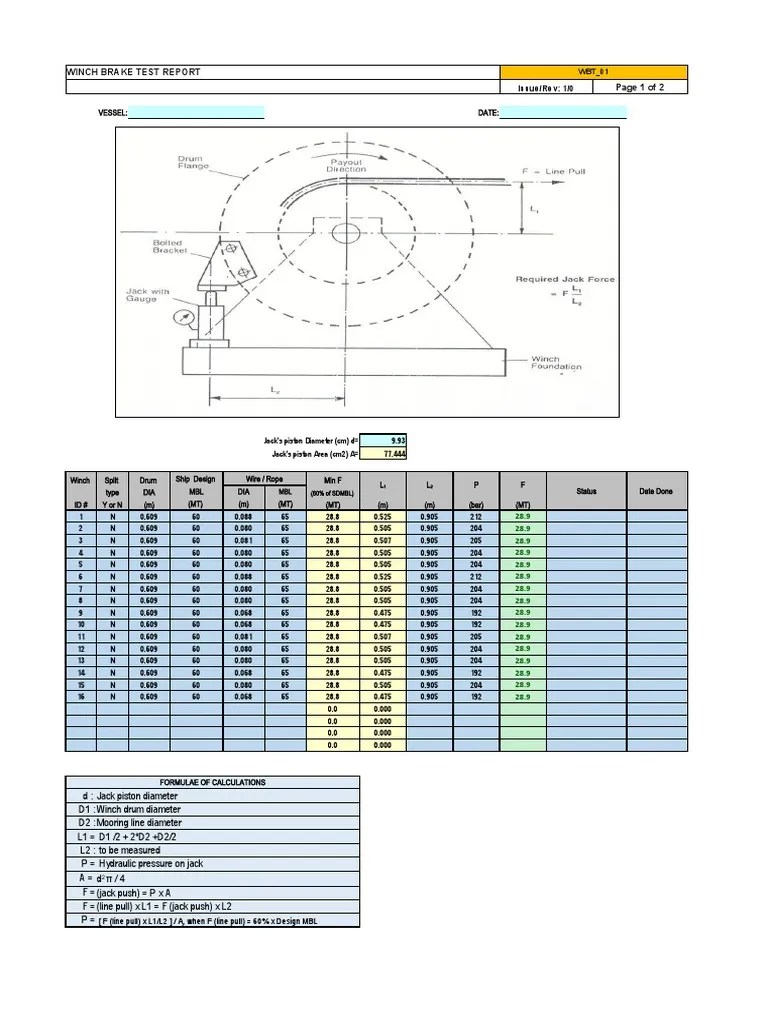Winch Brake Test Form WBT PDF Brake Mechanical Engineering