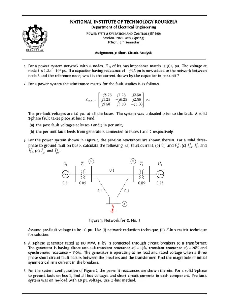 Assignment 3 Short Circuit Analysis PDF Electrical Engineering