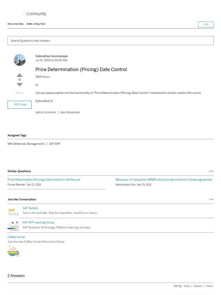 MM SAP Price Determination Date Control PDF Business