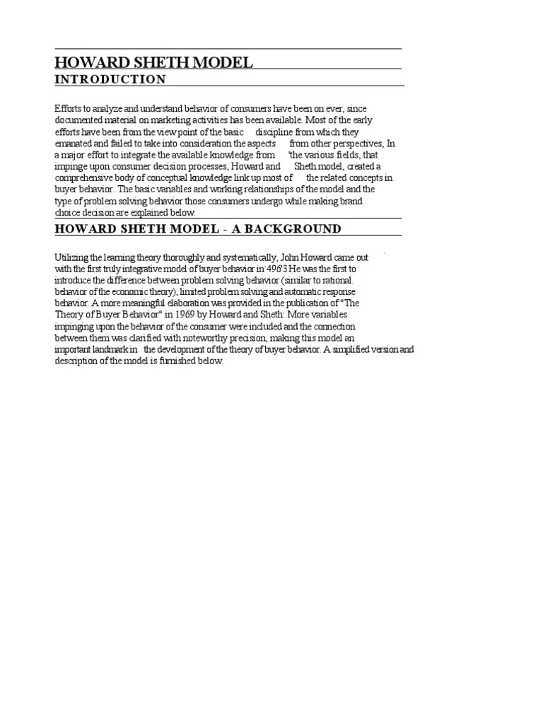 Howard Sheth Model | PDF | Consumer Behaviour | Behavior