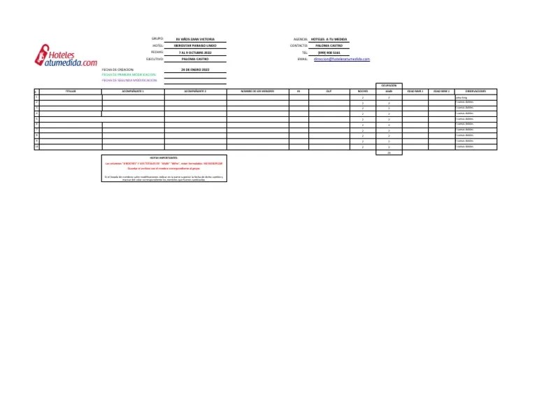 Rooming List Formato PDF