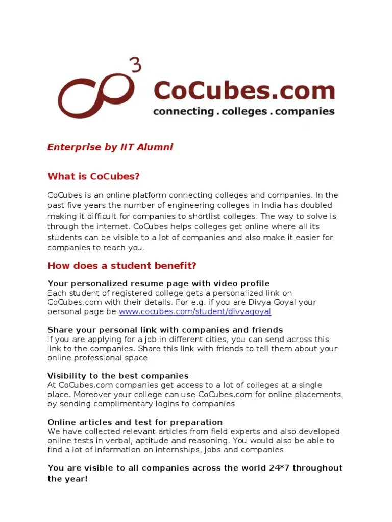 CoCubes Information for Students Résumé Microsoft