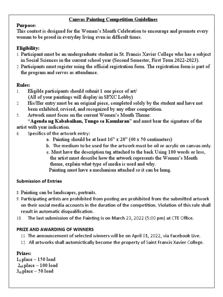 Canvas Painting Competition Guidelines Purpose ST ND RD PDF Paintings