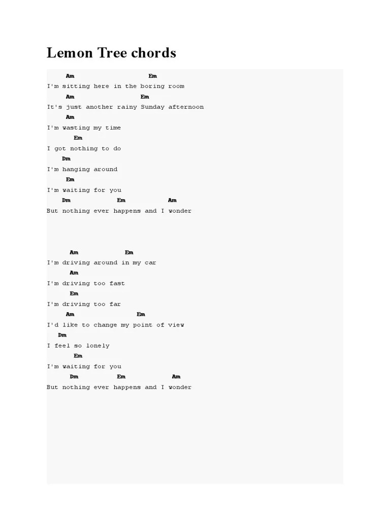 Lemon Tree Chords PDF Songs Musical Forms