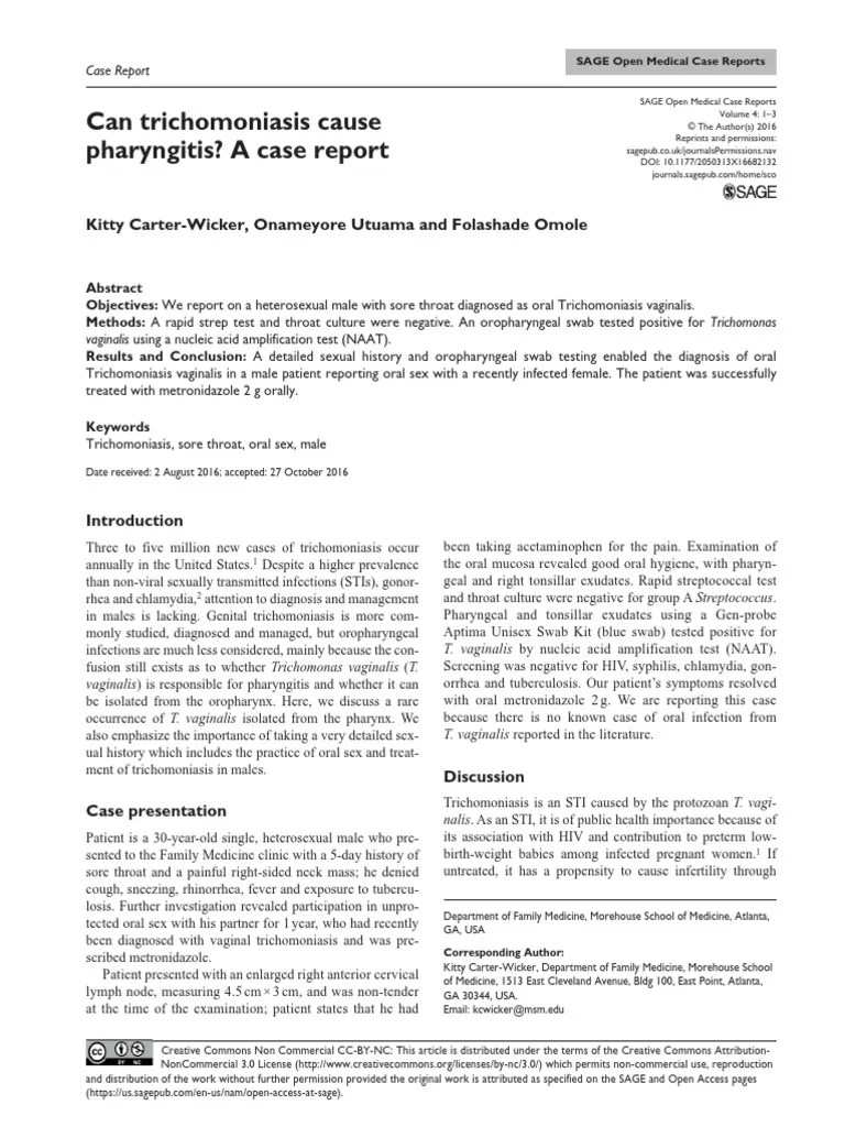 Can trichomoniasis cause PDF Sexually Transmitted Infection Medical Specialties