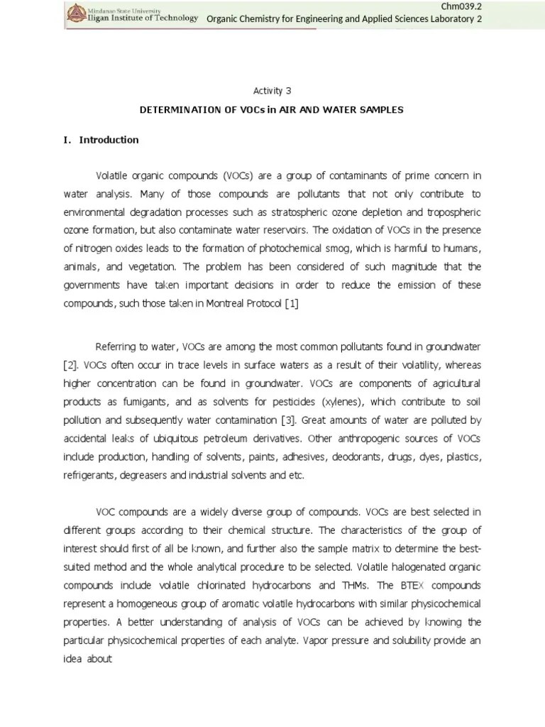 VOC Analysis Lab PDF Volatile Organic Compound Pollution
