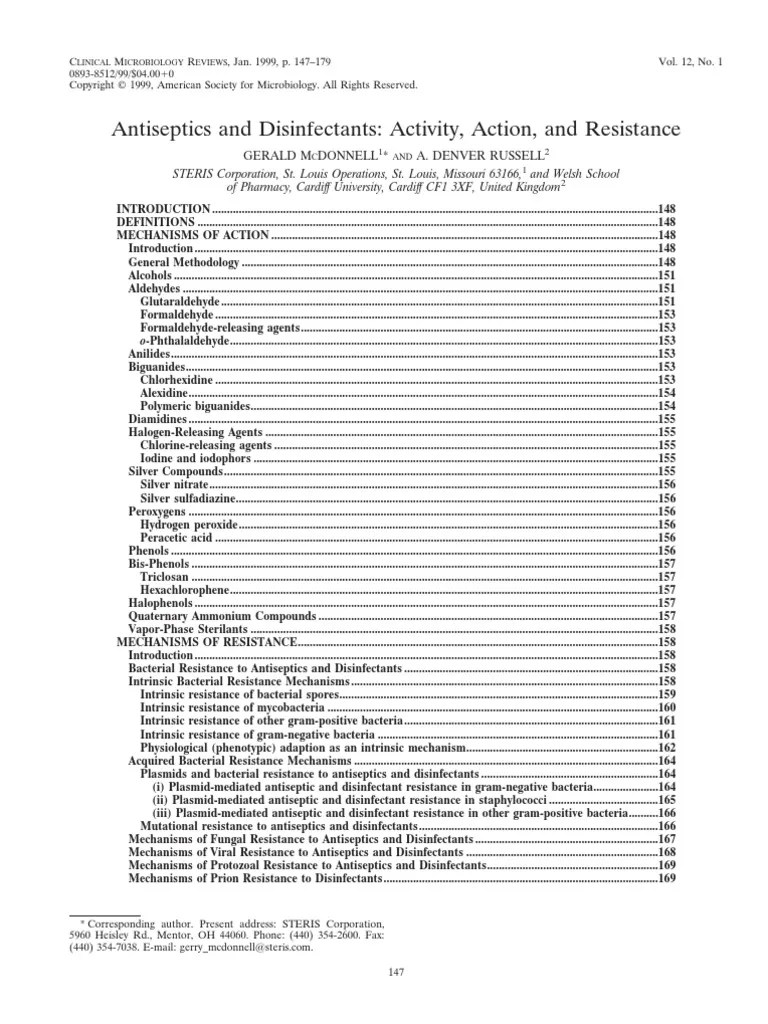Antiseptics and Disinfectants Activity, Action & Resistance PDF