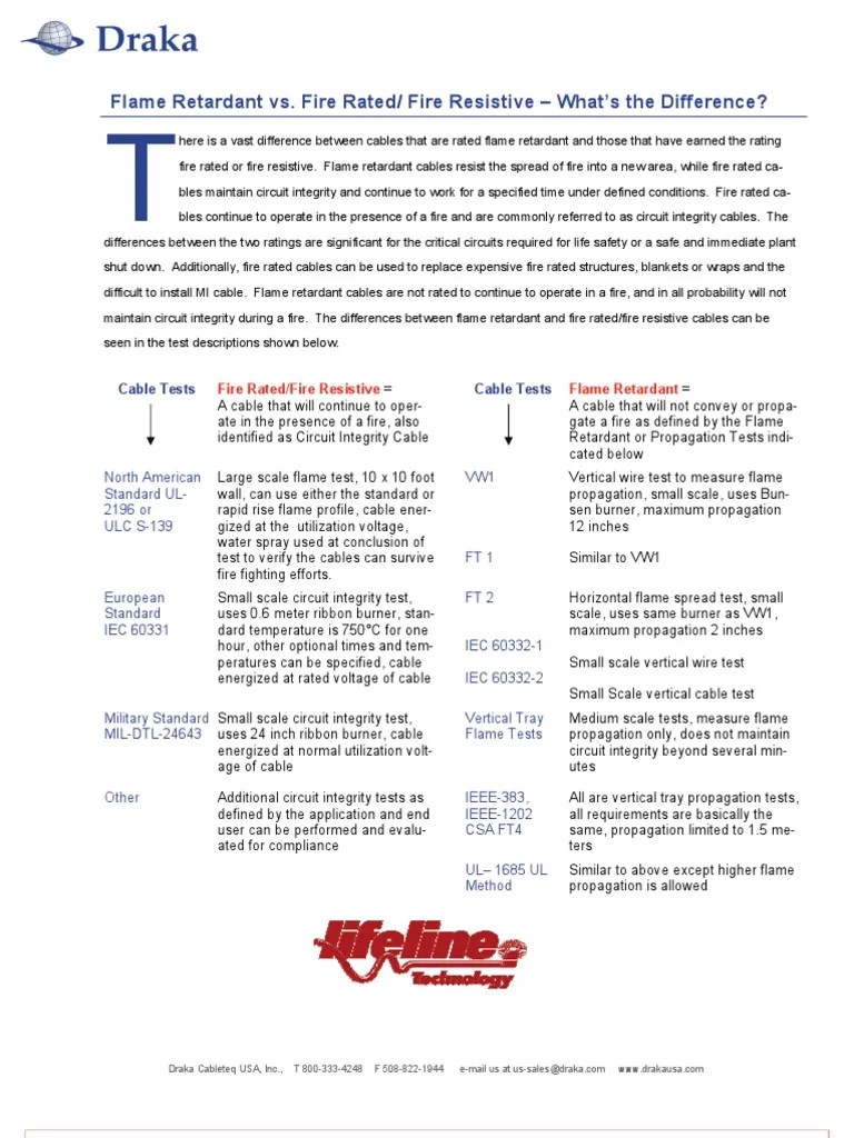 Flame Retardant Vs Fire Rated Cables PDF Electricity
