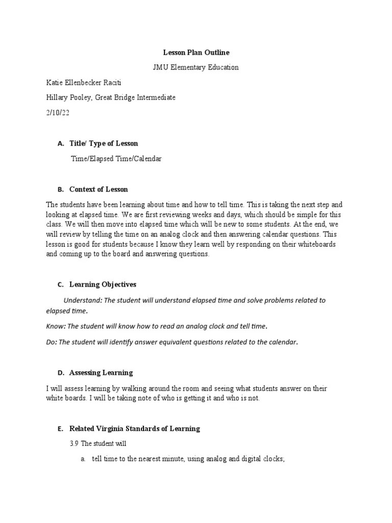 Third Grade Math Lesson Plan PDF