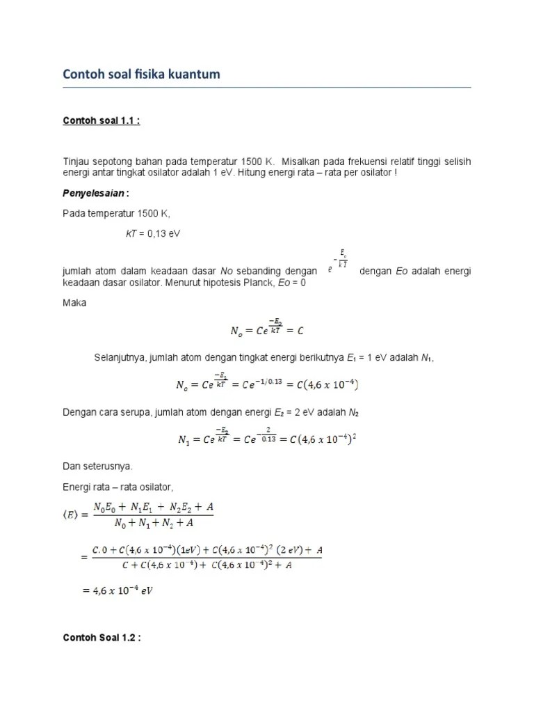 Contoh Soal Fisika Fenomena Kuantum