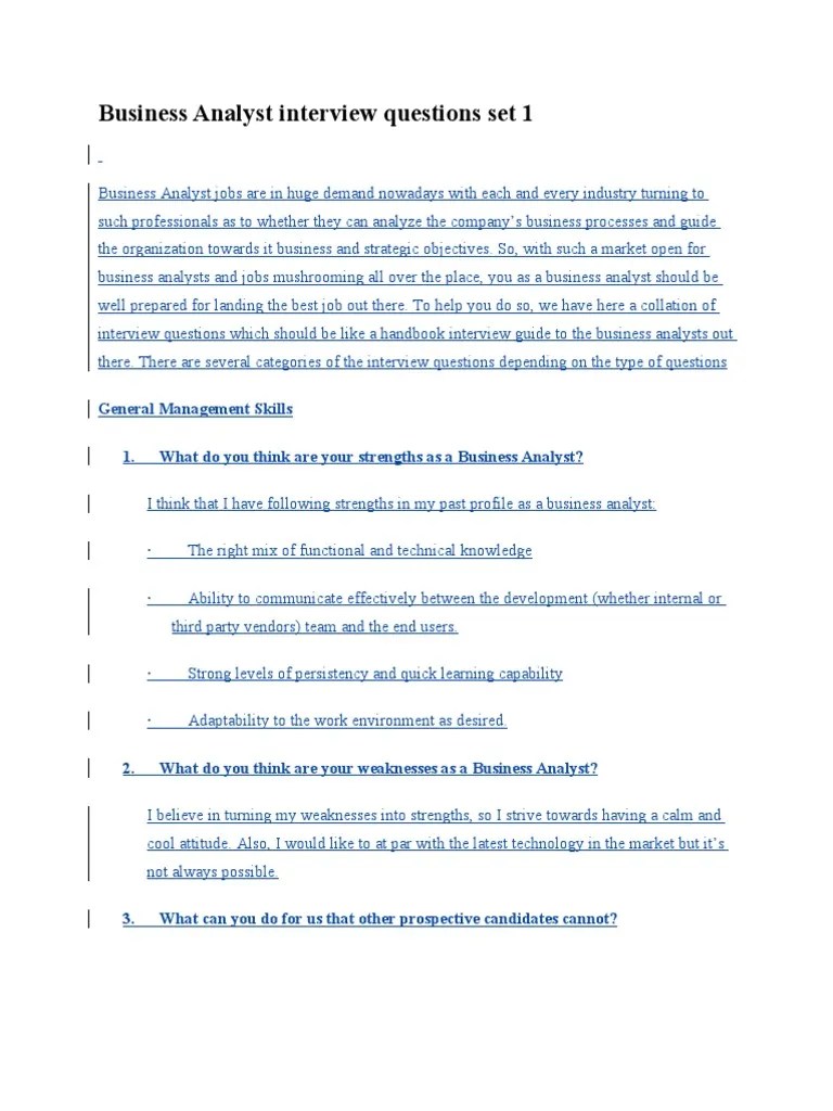 Business Analyst Interview Questions Set 1 Software Testing