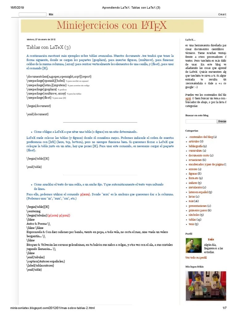 Aprendiendo LaTeX Tablas Con LaTeX PDF Te X