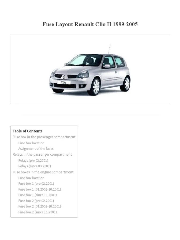 Fuse Box Diagram Renault Clio II (1999-2005) | PDF