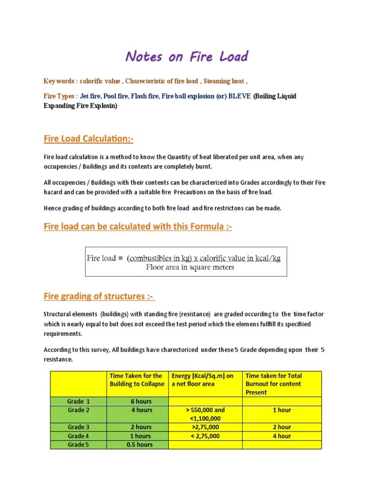 Fire Load Calculation Notes PDF Calorie Physical Quantities