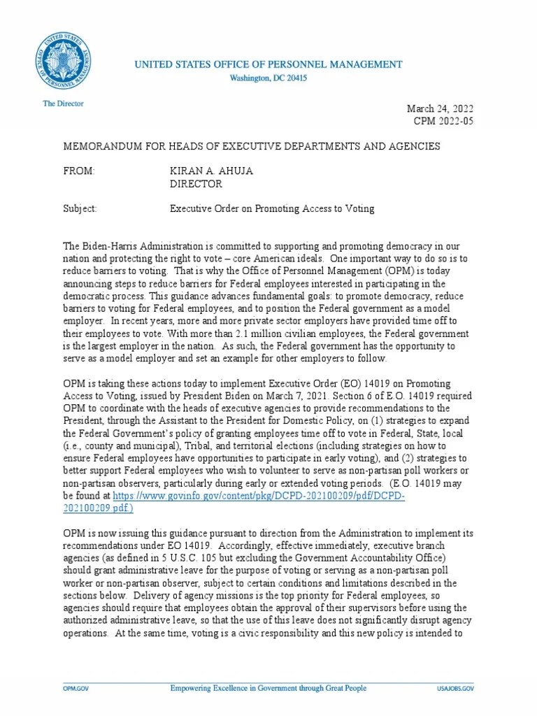 Opm Administrative Furlough Guidance Manual 2025 OPM Guidance On Administrative Leave For Voting Download Free PDF