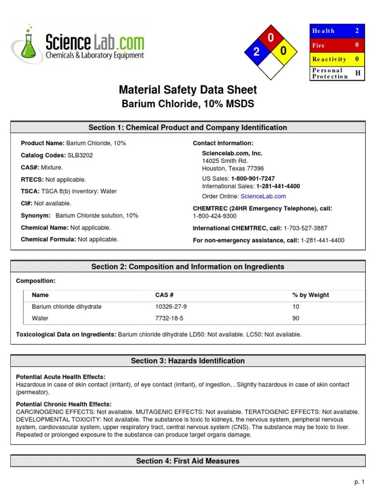 BARIUM CHLORIDE Guide PDF Water Toxicity