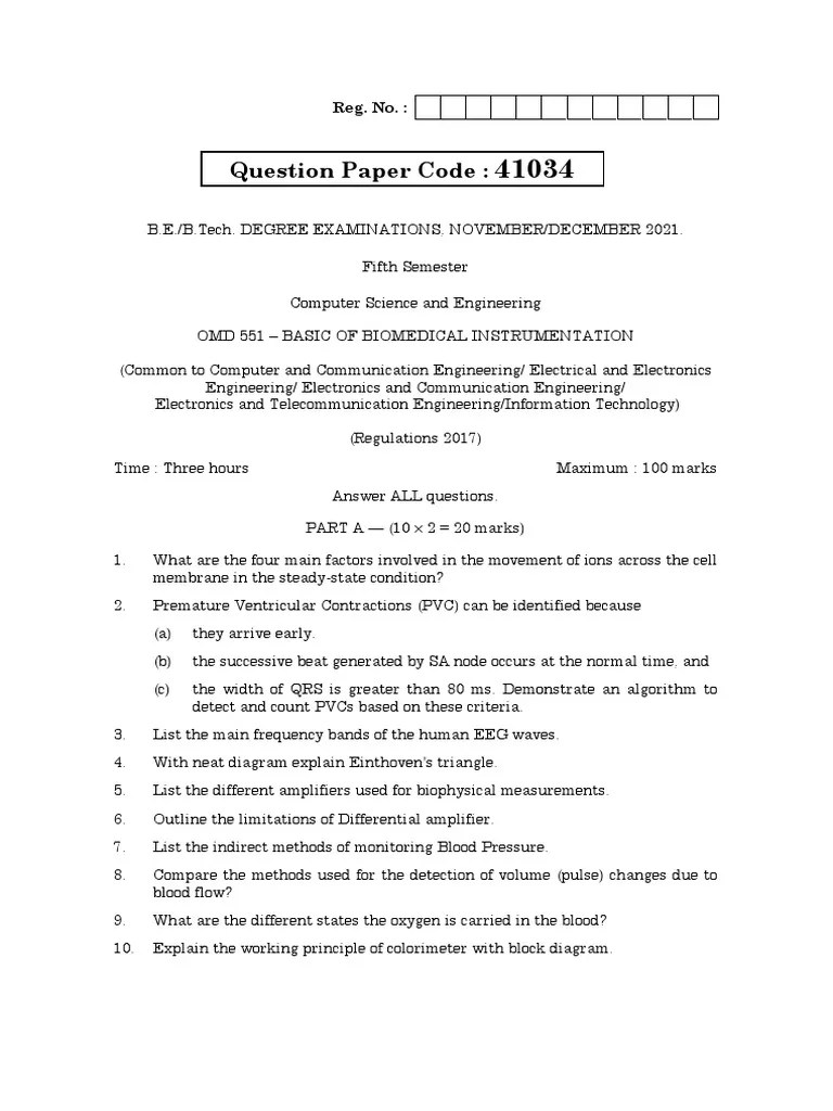 OMD 551 Basic of Biomedical Instrumentation Question Paper and