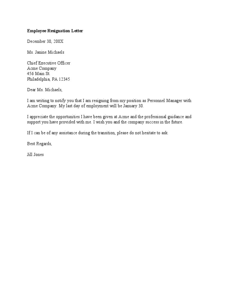 Employee Resignation Letter PDF