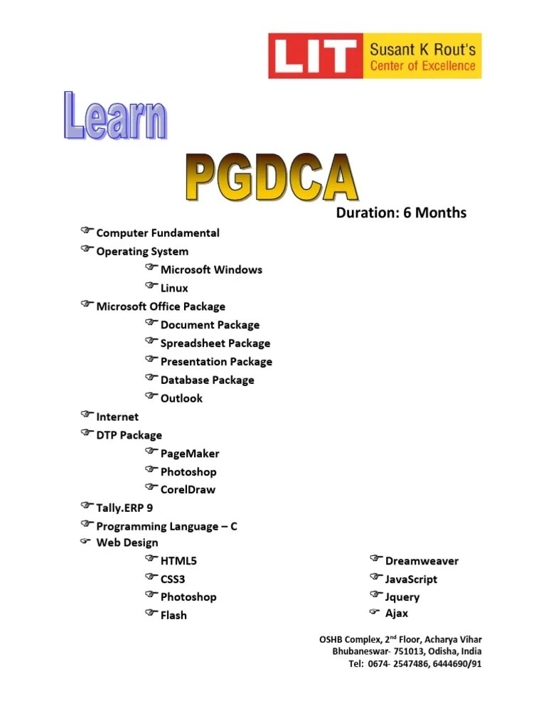 PGDCA Syllabus PDF Inventory Computer Data Storage