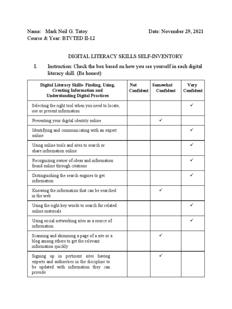 Digital Literacy Skills Test I Table and Test II | PDF | Blog | Online