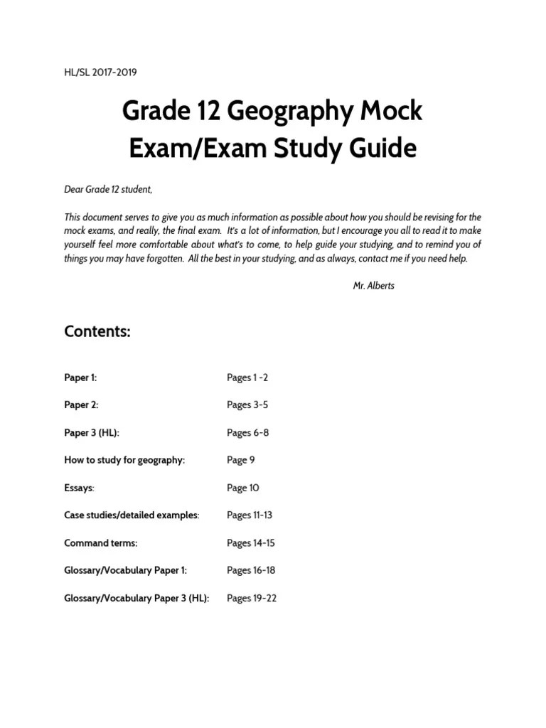 Geography Grade 12 Revision Guide PDF Test (Assessment) Essays