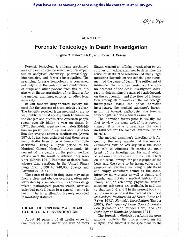 Forensic Toxicology in Death Investigation PDF Chromatography