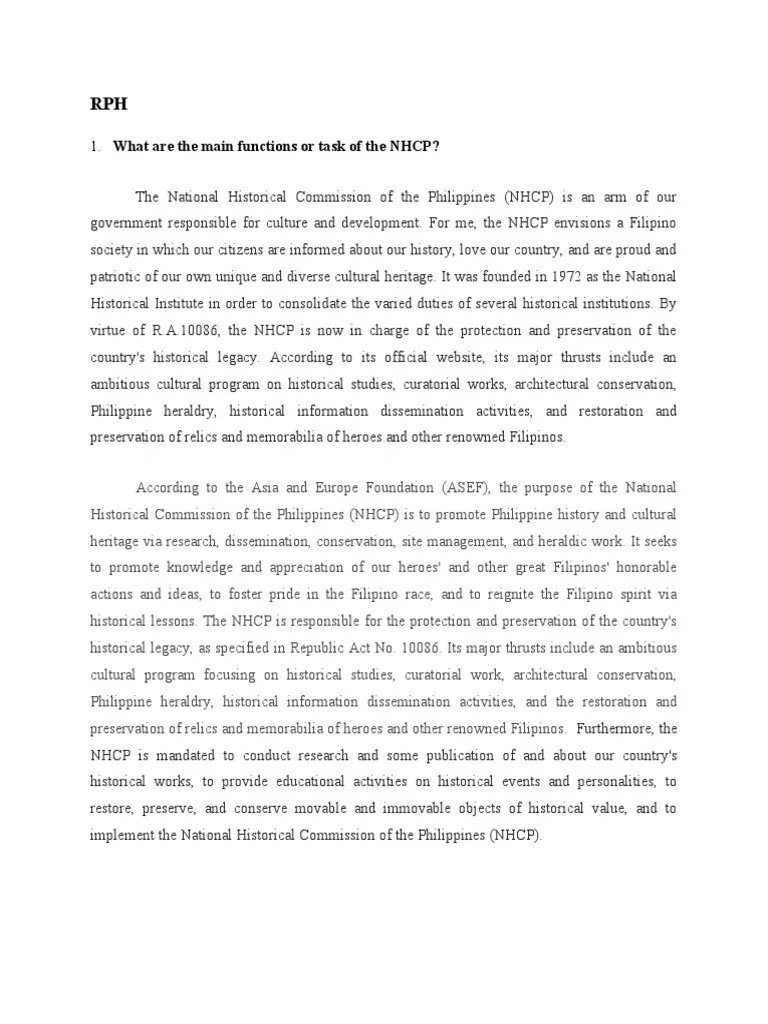 What Are The Main Functions or Task of The NHCP? PDF Museum