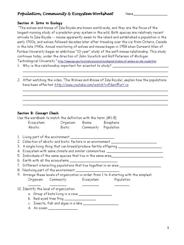 Ecology Worksheet PDF Carbon Cycle Predation