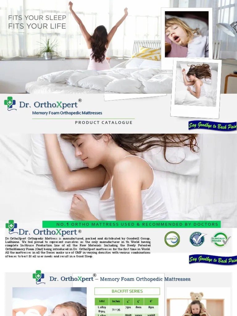 Dr. OrthoXpert Memory Foam Orthopedic Mattresses Product Catalogue No