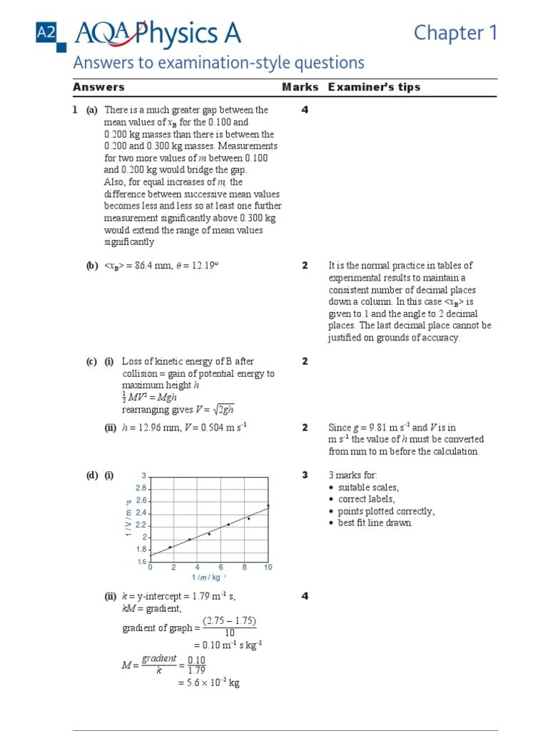AQA A2 Physics A chapter 1 textbook answers Collision