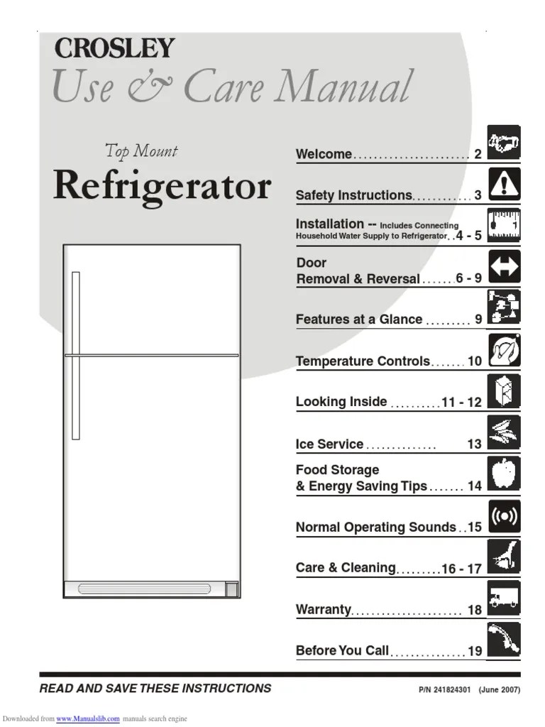 Use & Care Manual: Refrigerator | PDF | Refrigerator | Ac Power Plugs