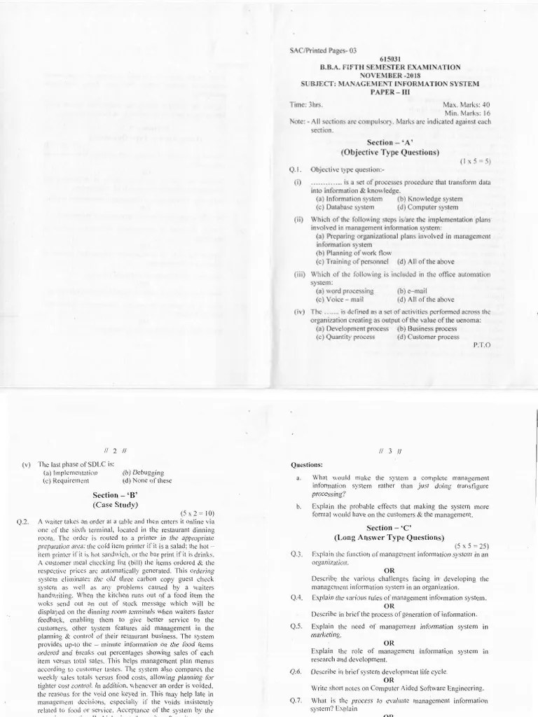 BBA V SEM MANAGEMENT INFORMATION SYSTEM NOV 2018 PDF Waiting Staff