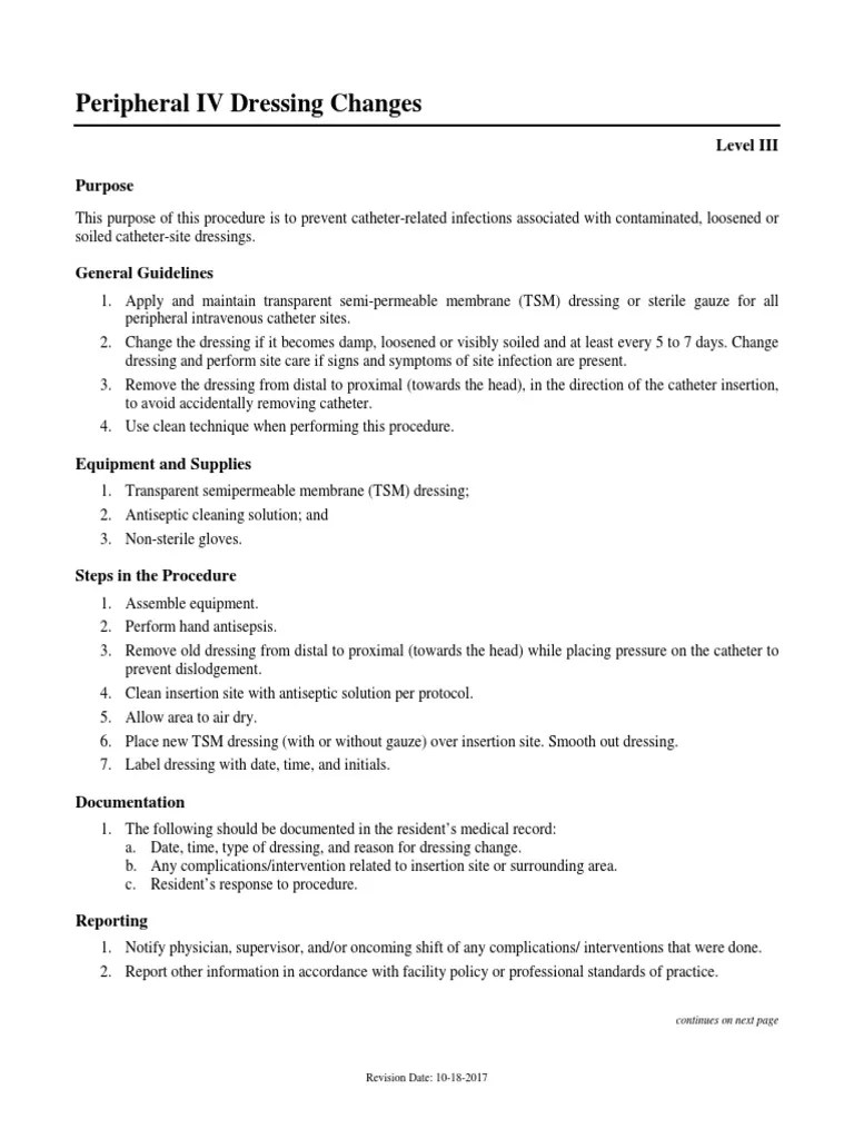 Peripheral IV Dressing Change PDF Intravenous Therapy Health Care