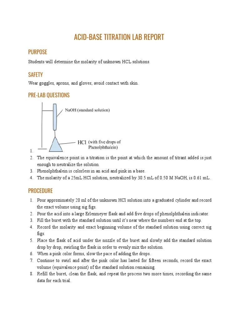 Titration Lab Report Template PDF Titration Chemistry