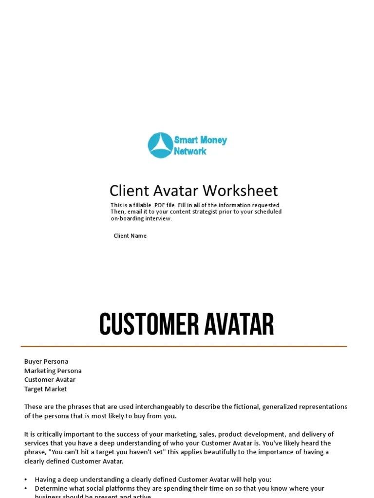 Customer Avatar Worksheet | PDF