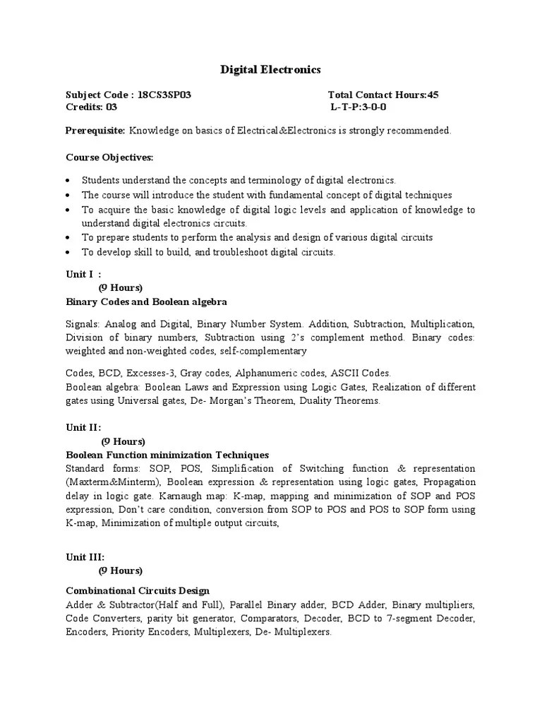 Digital ElectronicsSyllabus PDF Digital Electronics Computer