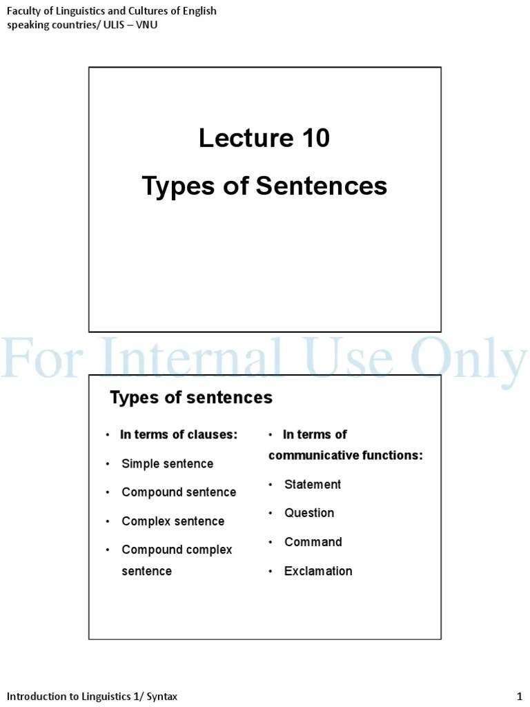 For Internal Use Only Types of Sentences PDF Sentence (Linguistics