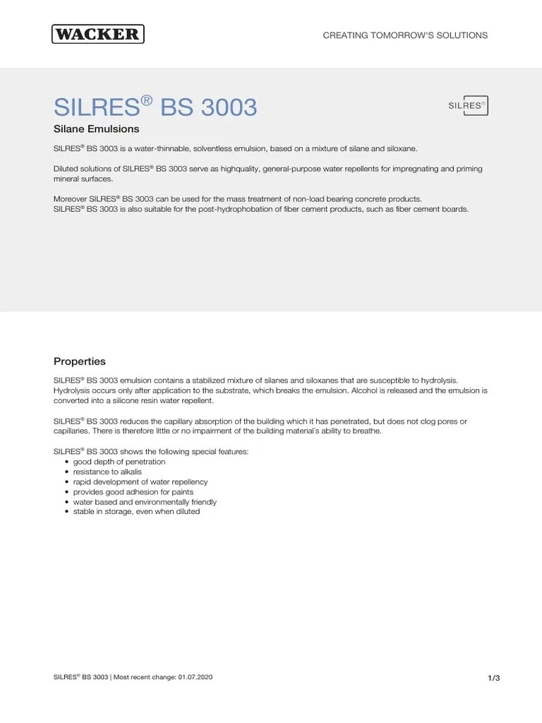 Silres BS 3003 Silane Emulsions PDF Concrete Plaster