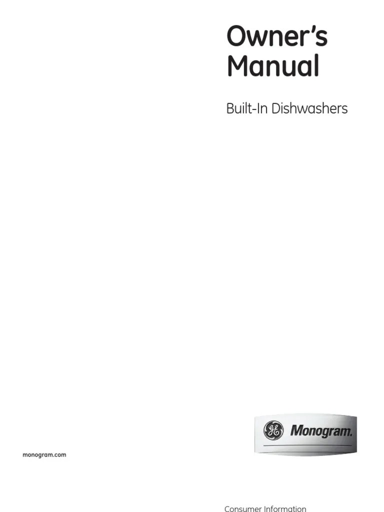 GE Monogram Dishwasher PDF Dishwasher Home