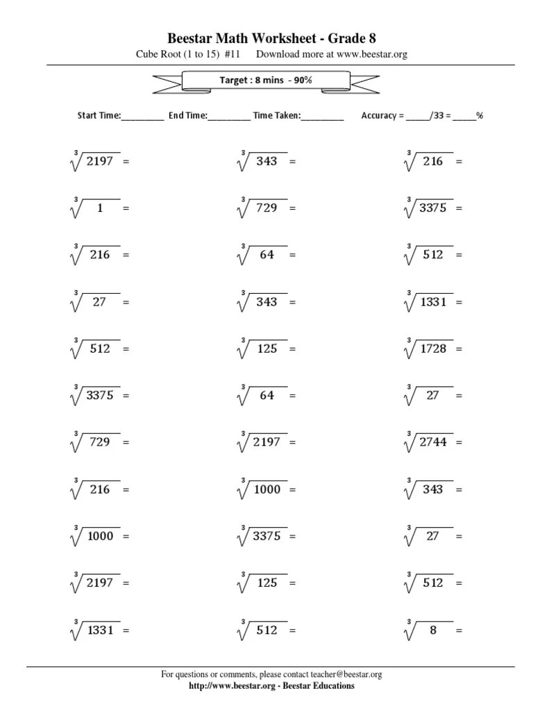 Beestar Math Worksheet - Grade 8 | PDF