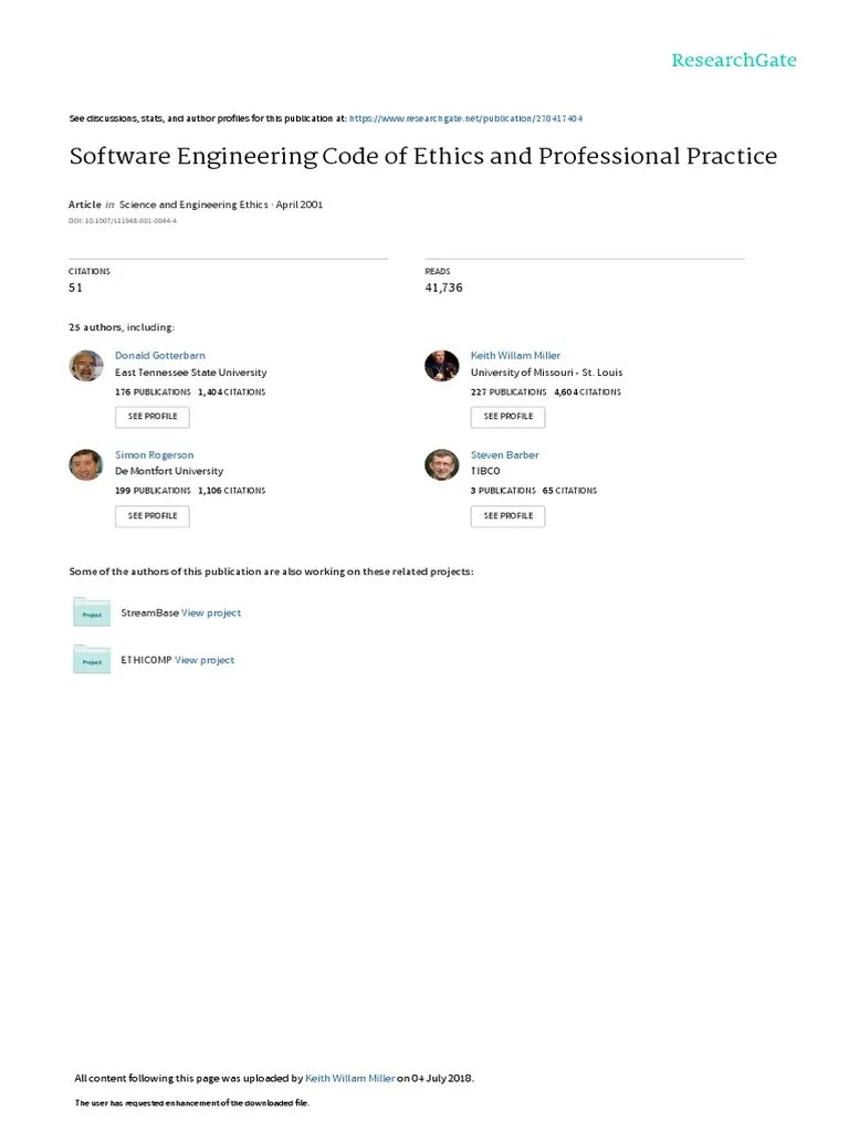Software Engineering Code of Ethics SEE2001 PDF Engineer Software
