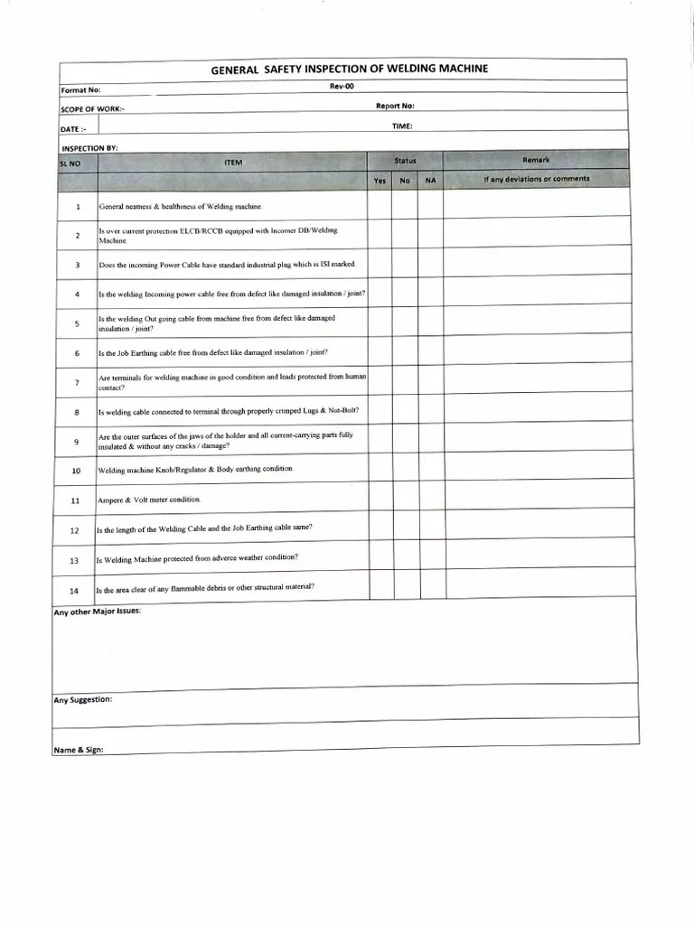 Welding Machine Checklist PDF