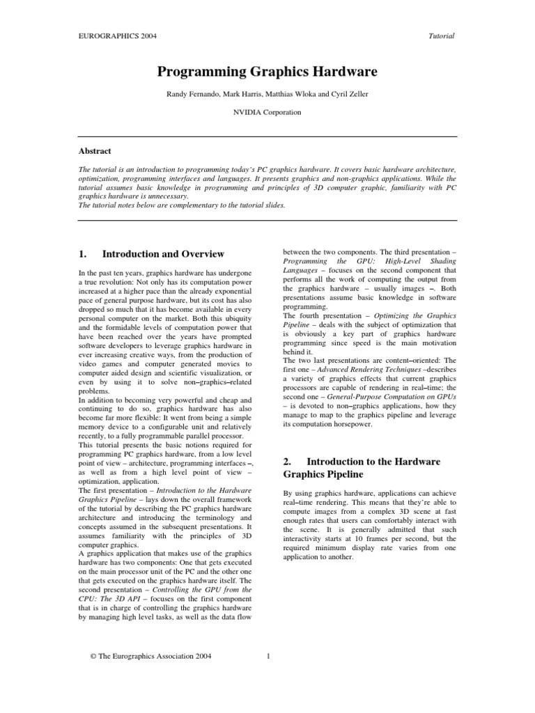 Programming Graphics Hardware 1. Introduction and Overview PDF