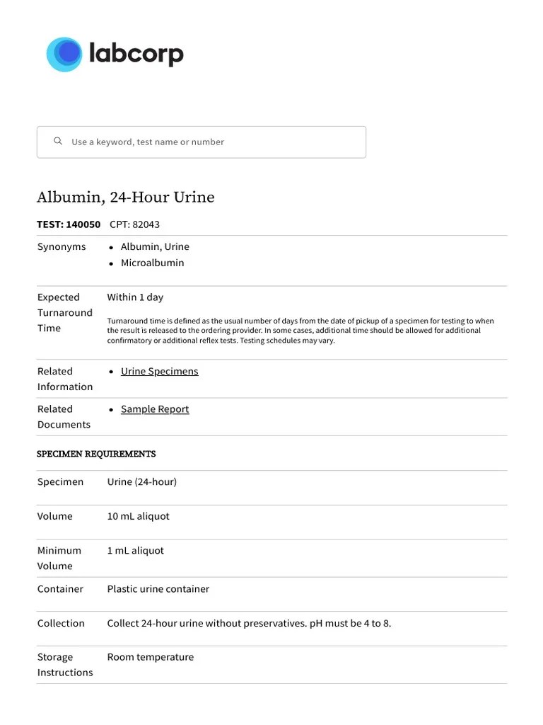 Albumin, 24Hour Urine Labcorp PDF