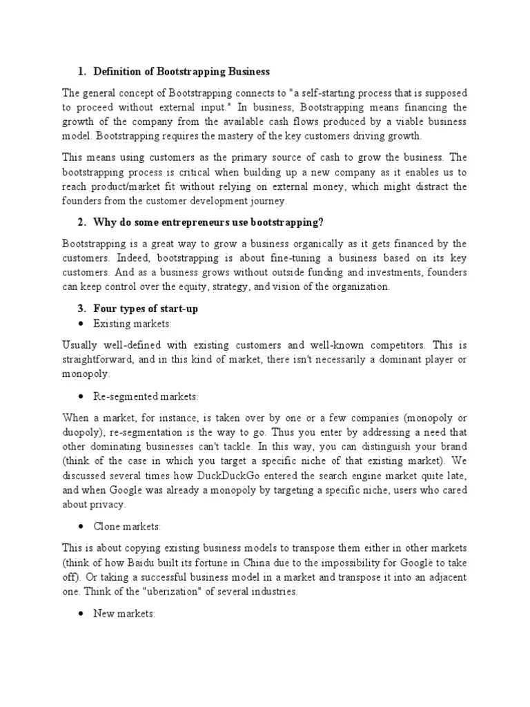 Definition of Bootstrapping Business PDF Entrepreneurship Market