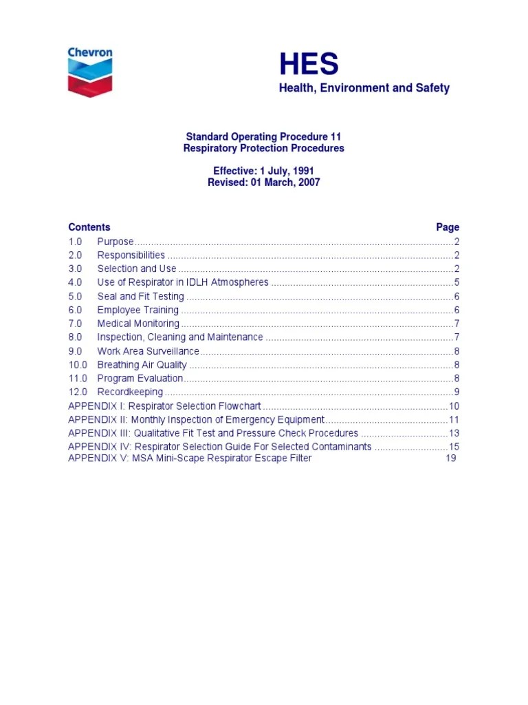 SOP11, Respiratory Protection Procedures Download Free PDF Occupational Safety And Health